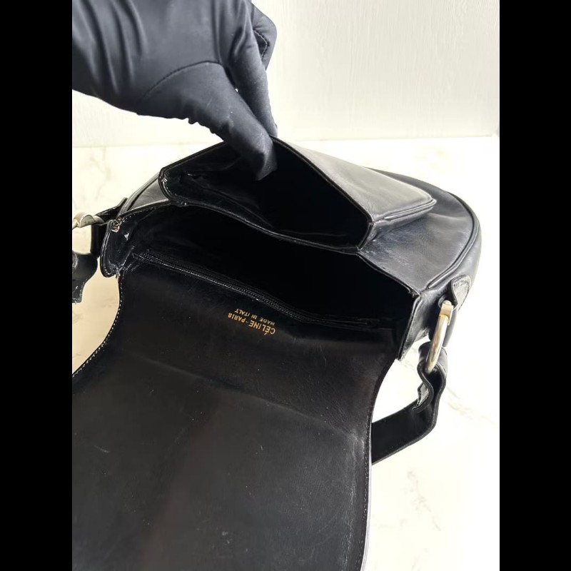 【LA LUNE】絕版中古包 Celine黑金馬車元寶包 單肩包 側背包 古董包 側孭包-2