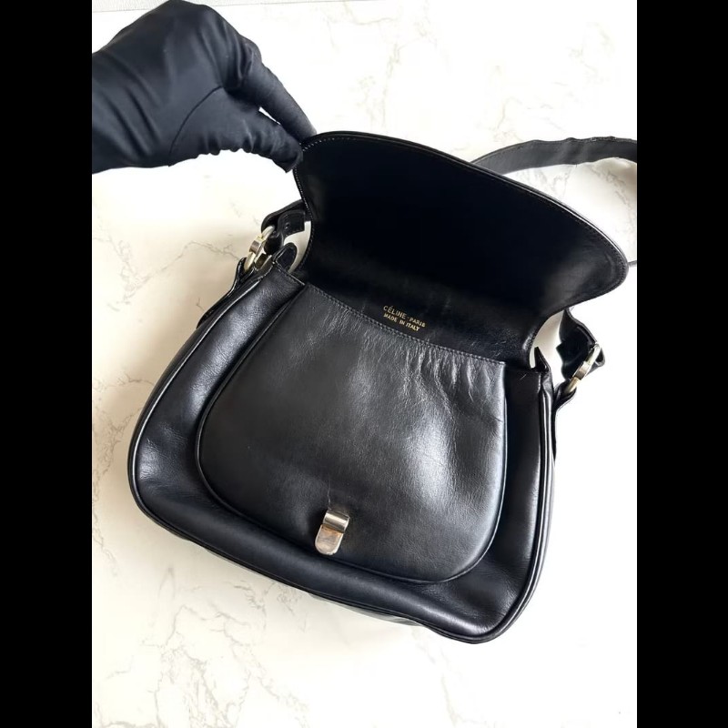 【LA LUNE】絕版中古包 Celine黑金馬車元寶包 單肩包 側背包 古董包 側孭包-4