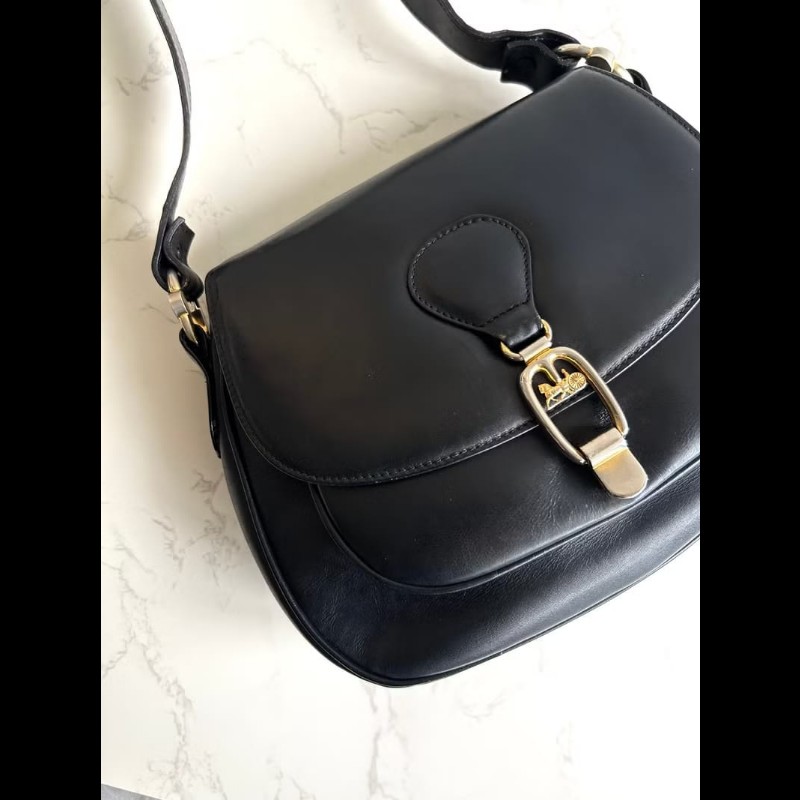 【LA LUNE】絕版中古包 Celine黑金馬車元寶包 單肩包 側背包 古董包 側孭包-7
