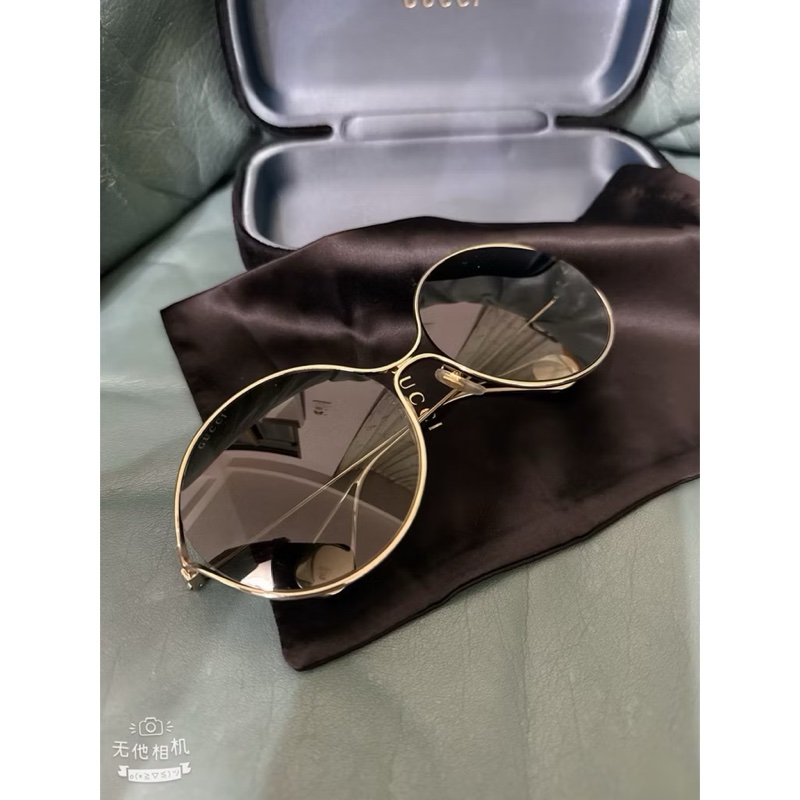Gucci 橢圓形金色鏡框太陽眼鏡-0
