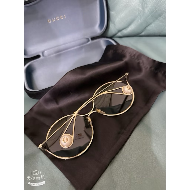 Gucci 橢圓形金色鏡框太陽眼鏡-1