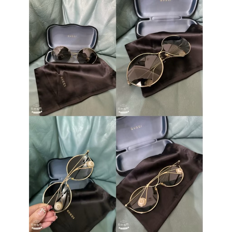 Gucci 橢圓形金色鏡框太陽眼鏡-6