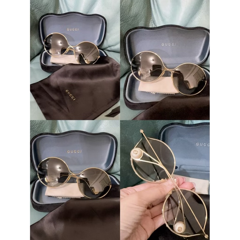 Gucci 橢圓形金色鏡框太陽眼鏡-7