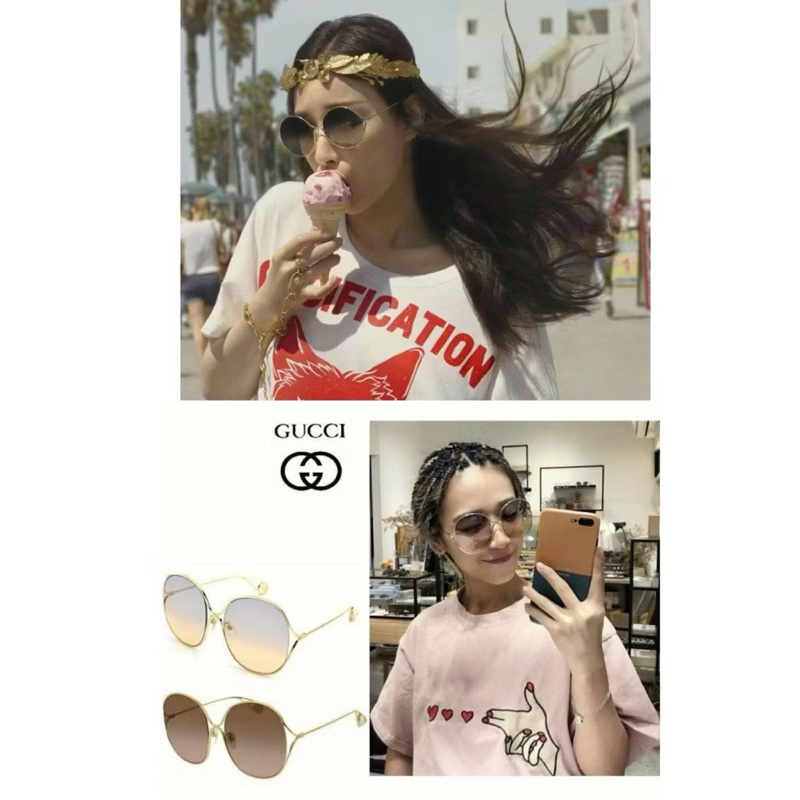 Gucci 橢圓形金色鏡框太陽眼鏡-8