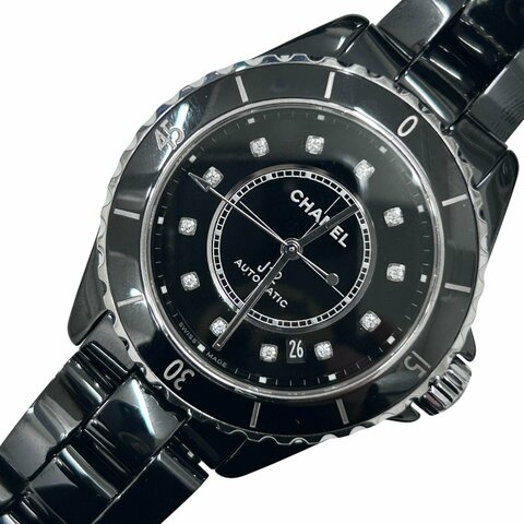 CHANEL 香奈兒 J12 CALIBRE 12.1 自動機械腕錶 黑色高科技陶瓷 鑽石時標 日期顯示 200M防水 黑面