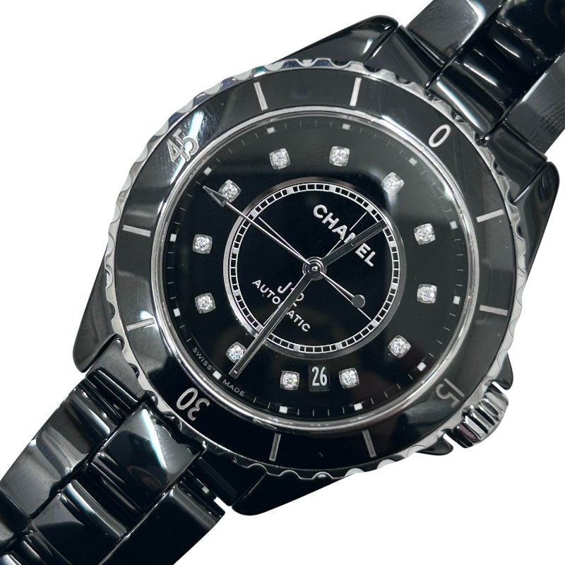 CHANEL 香奈兒 J12 CALIBRE 12.1 自動機械腕錶 黑色高科技陶瓷 鑽石時標 日期顯示 200M防水 黑面-0