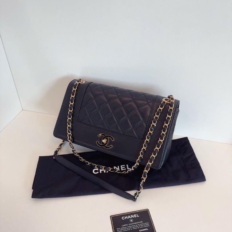 Chanel 黑金牛皮琺瑯扣雙C雙蓋 口蓋包 29*17*7.5 99新配件塵袋保卡-4