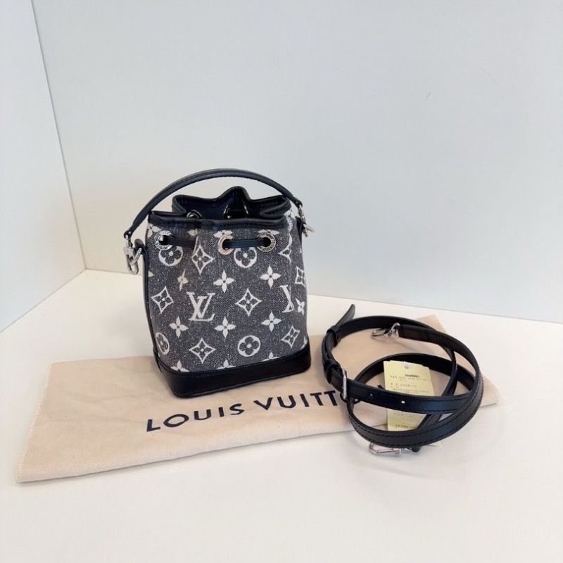 LV 黑丹寧老花nano noe抽繩小水桶 芯片款13*15 99新配件塵袋-2