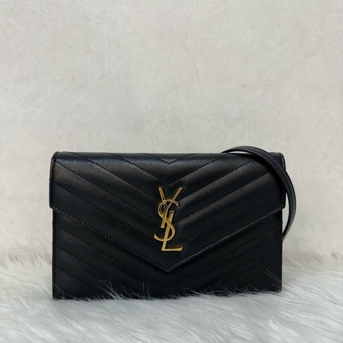 YSL 393953 黑魚子醬金釦woc Kate 斜背包