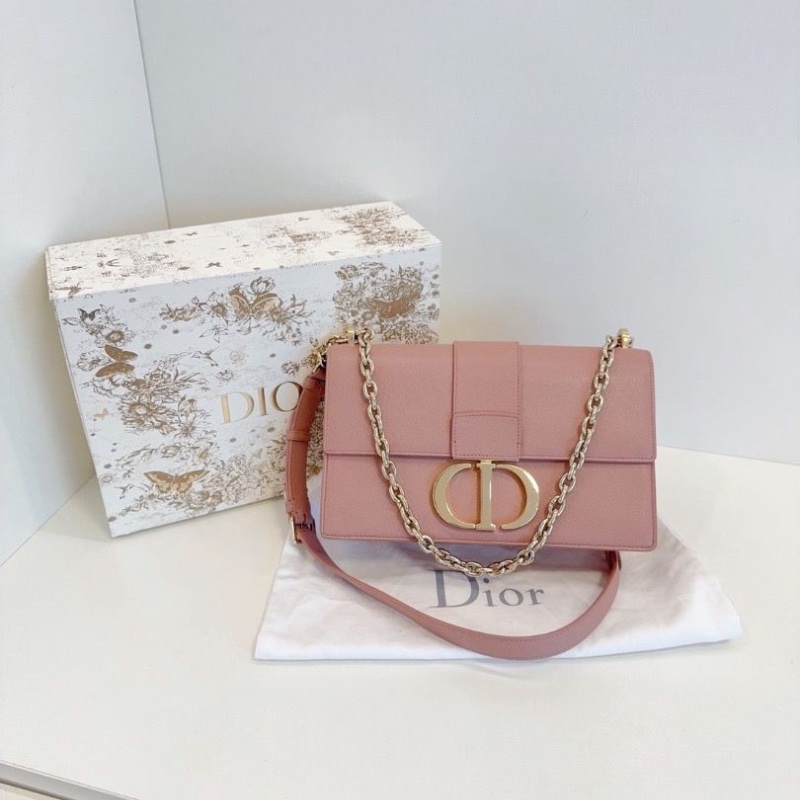 Dior montaigne法棍鏈條包 中號 木偶粉十字紋牛皮 CD金扣25*16*8 98新配件塵袋-1