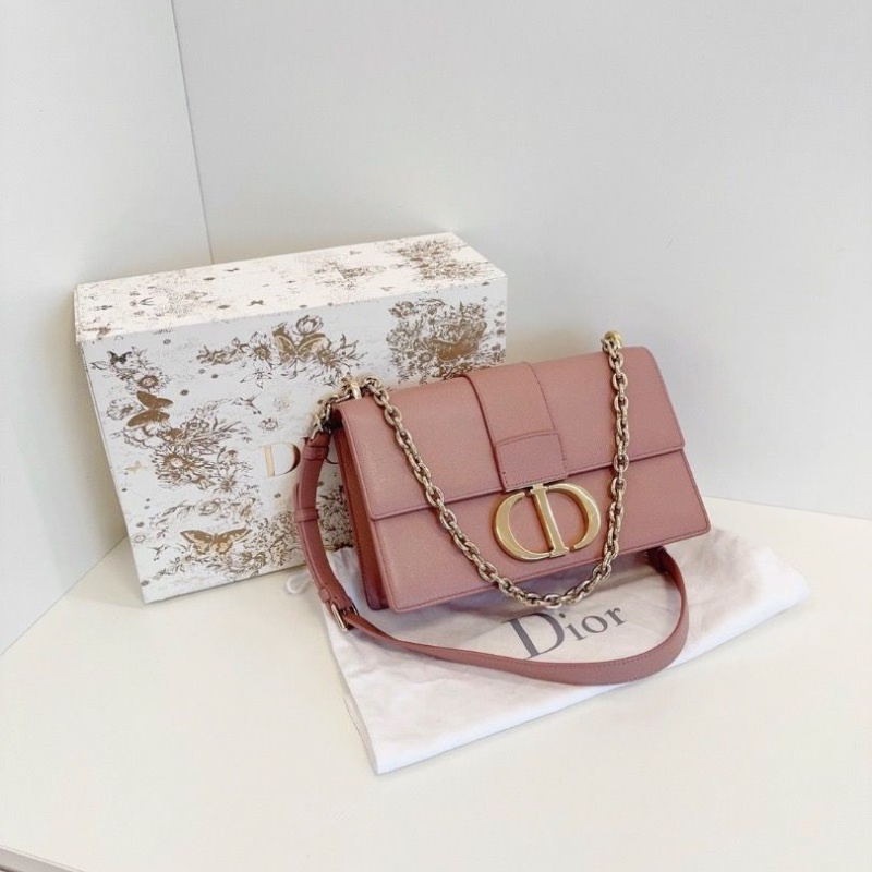 Dior montaigne法棍鏈條包 中號 木偶粉十字紋牛皮 CD金扣25*16*8 98新配件塵袋-4
