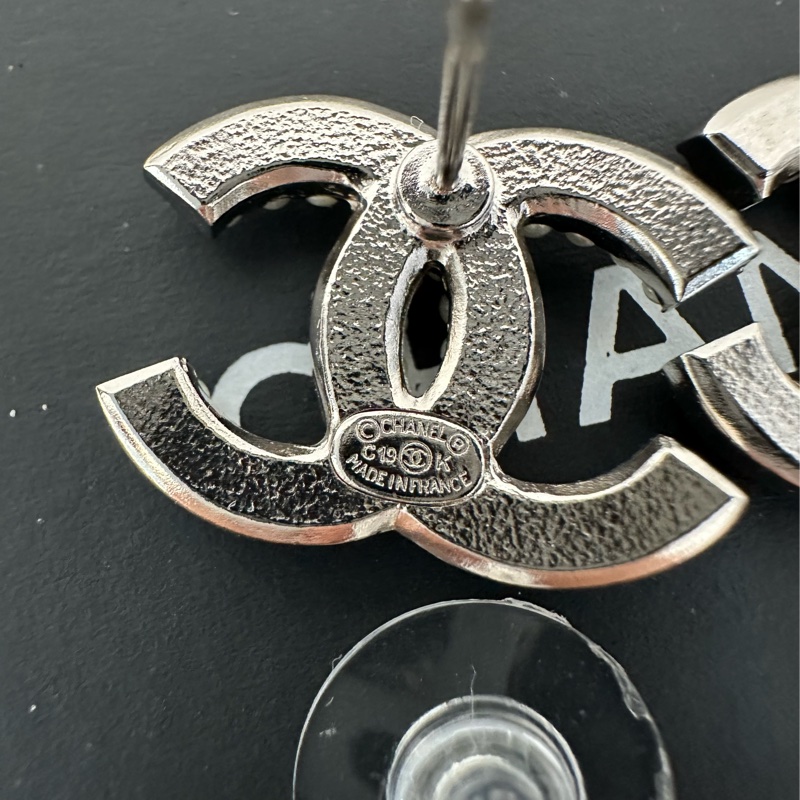 Chanel 水鑽珍珠LOGO針式耳環-2