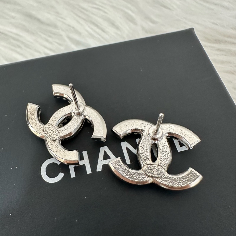 Chanel 水鑽珍珠LOGO針式耳環-6