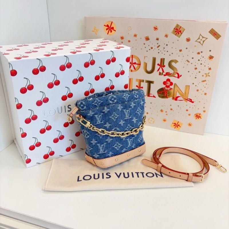 LV 牛仔丹寧小水桶 nano noe 芯片 17.5*8.8*20.5 98新配件塵袋盒子-1