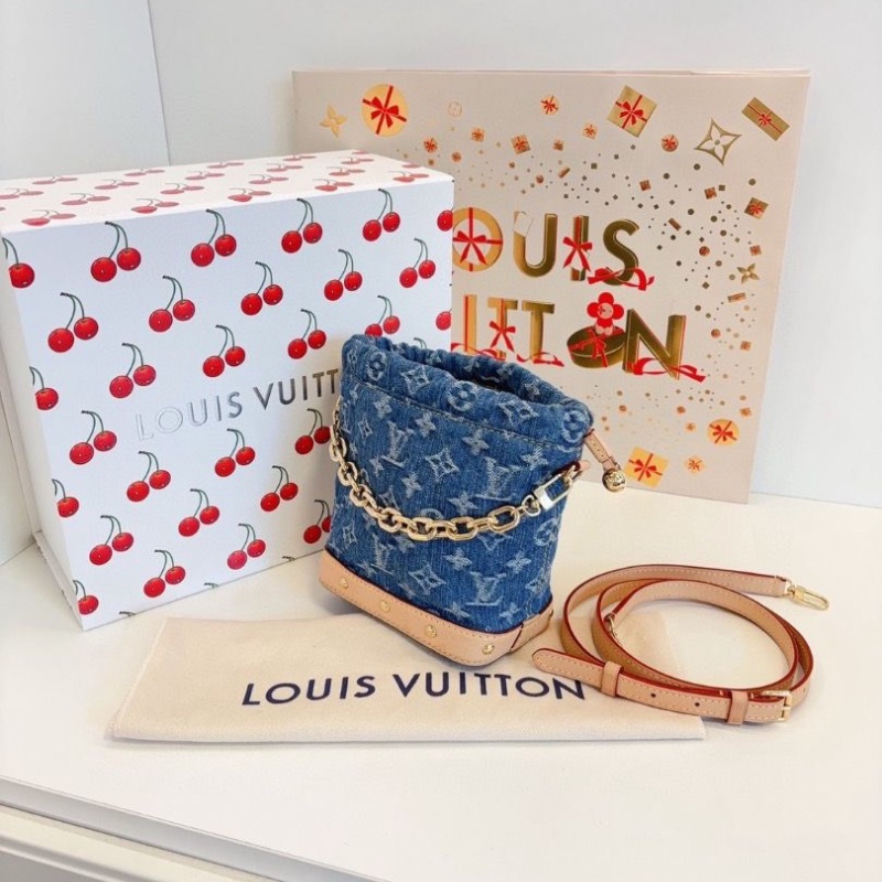 LV 牛仔丹寧小水桶 nano noe 芯片 17.5*8.8*20.5 98新配件塵袋盒子-2