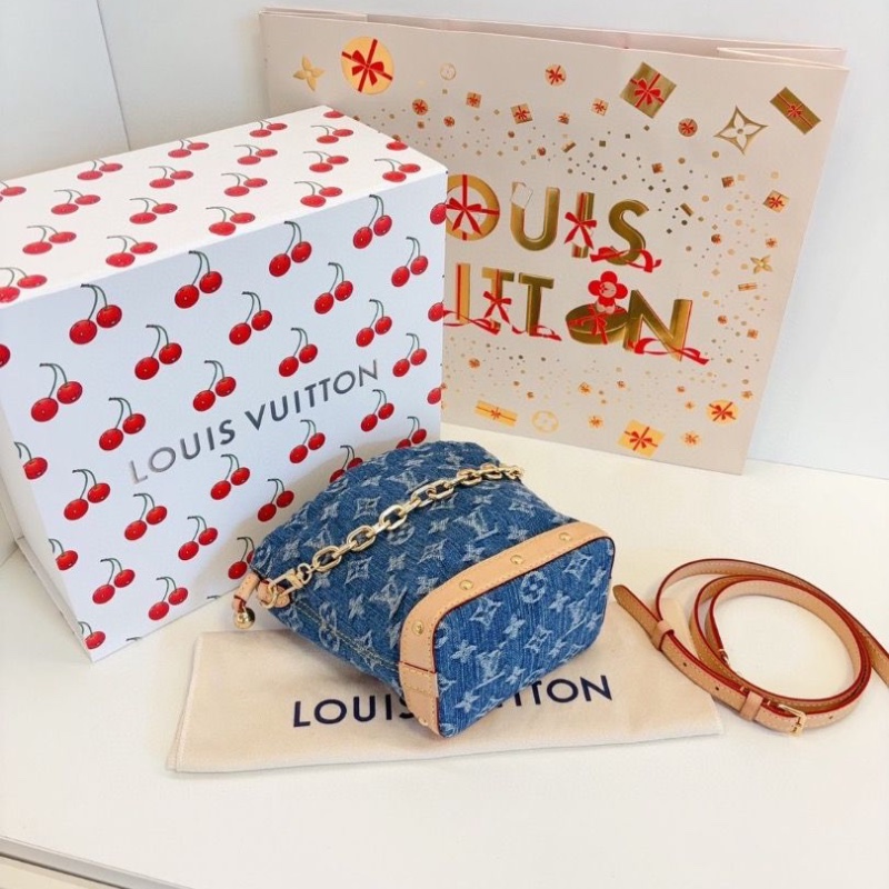 LV 牛仔丹寧小水桶 nano noe 芯片 17.5*8.8*20.5 98新配件塵袋盒子-3