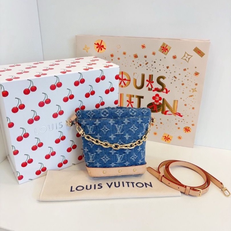 LV 牛仔丹寧小水桶 nano noe 芯片 17.5*8.8*20.5 98新配件塵袋盒子-4