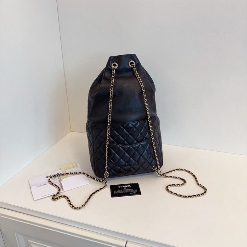Chanel 黑金 抽繩 束口 水桶後背包21*7*36 98新配件塵袋保卡-2