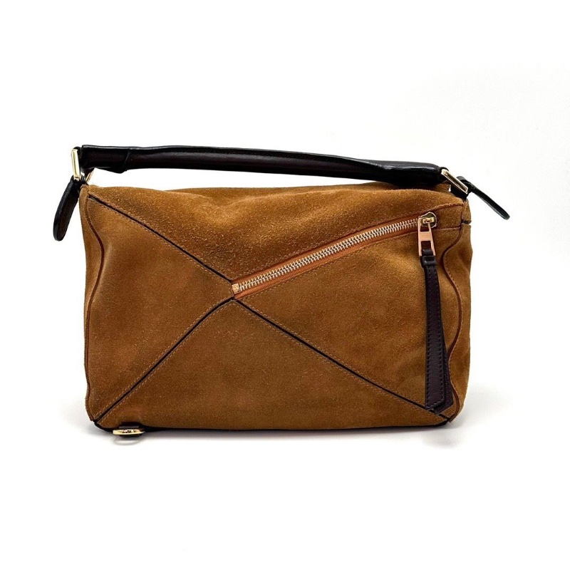 LOEWE Puzzle乾邑色麂皮手提肩背斜背包28*18*12 98新配件塵袋-2