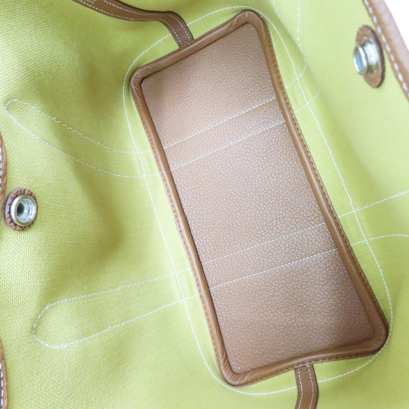 芥末黃 帆布 棕色皮飾邊 Garden Party 30 Ginger 手提包 Z刻【HERMES 愛馬仕】-4