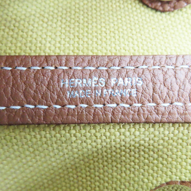 芥末黃 帆布 棕色皮飾邊 Garden Party 30 Ginger 手提包 Z刻【HERMES 愛馬仕】-5