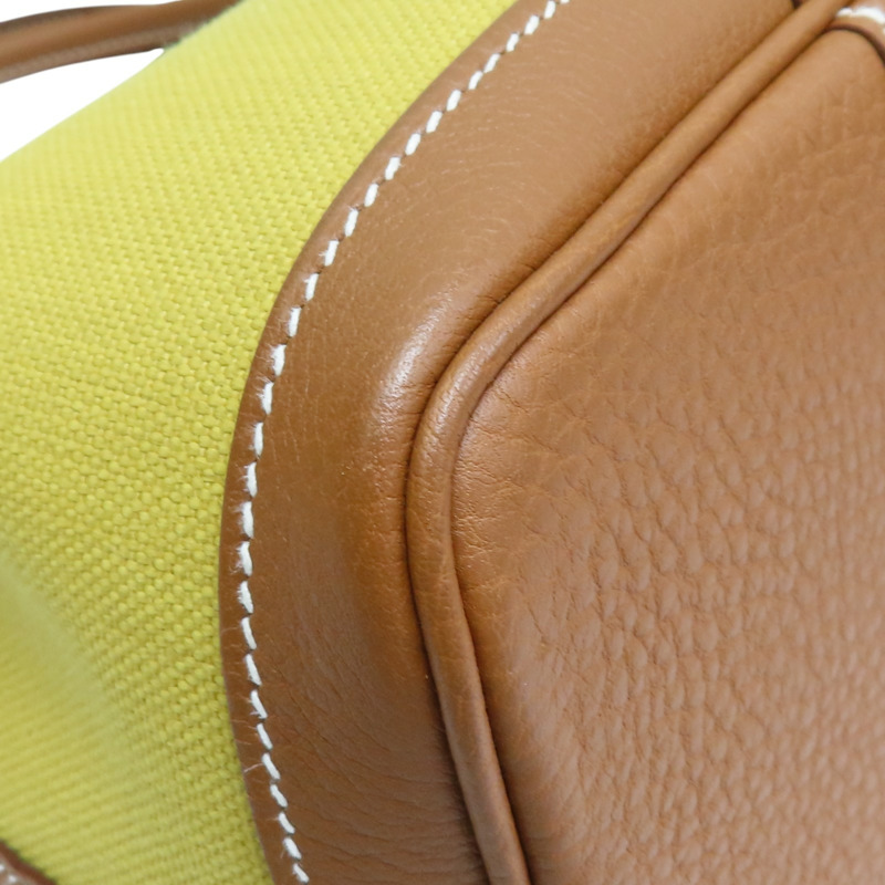 芥末黃 帆布 棕色皮飾邊 Garden Party 30 Ginger 手提包 Z刻【HERMES 愛馬仕】-8
