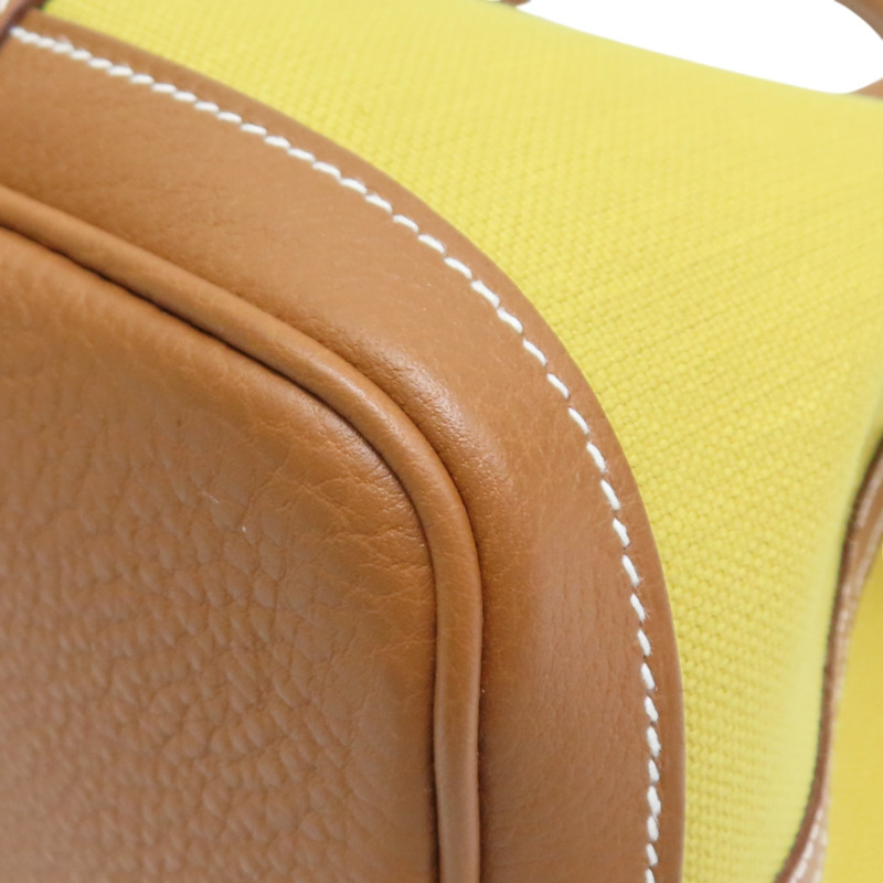 芥末黃 帆布 棕色皮飾邊 Garden Party 30 Ginger 手提包 Z刻【HERMES 愛馬仕】-9