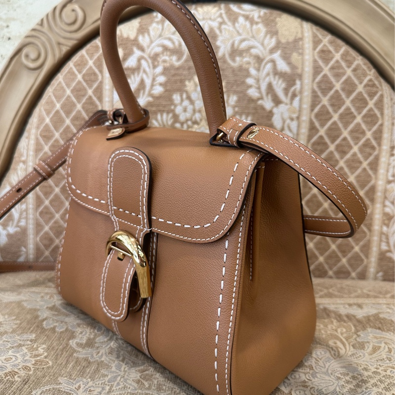 Delvaux 焦糖色牛皮金釦外縫線Brillant PM手提斜背包AA0569ADW0ADNDO-3