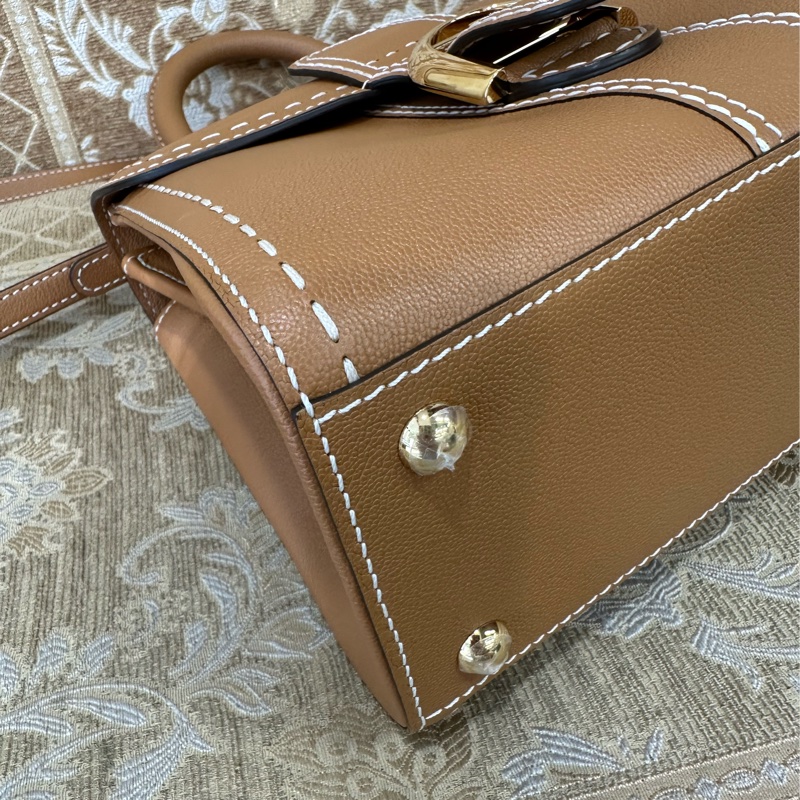 Delvaux 焦糖色牛皮金釦外縫線Brillant PM手提斜背包AA0569ADW0ADNDO-5