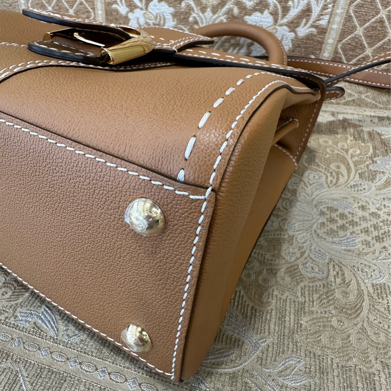 Delvaux 焦糖色牛皮金釦外縫線Brillant PM手提斜背包AA0569ADW0ADNDO-6