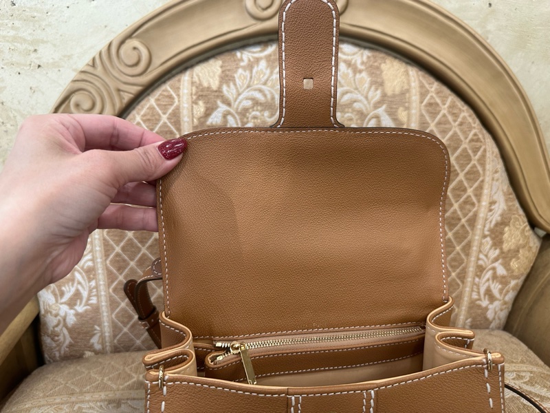 Delvaux 焦糖色牛皮金釦外縫線Brillant PM手提斜背包AA0569ADW0ADNDO-8