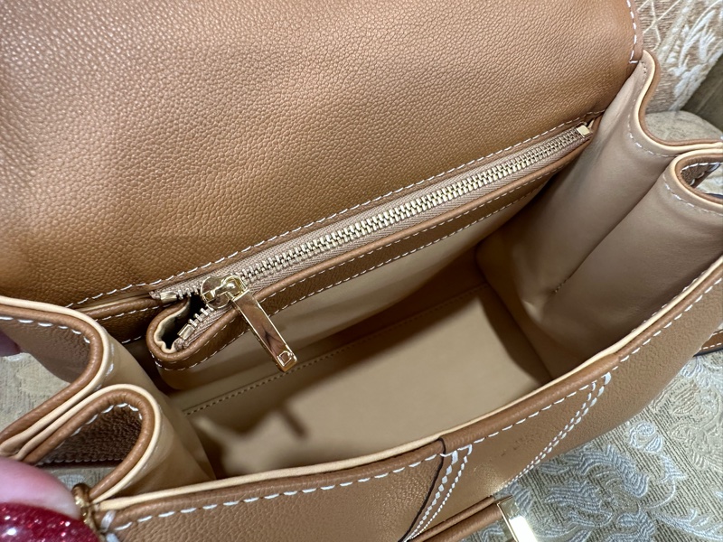 Delvaux 焦糖色牛皮金釦外縫線Brillant PM手提斜背包AA0569ADW0ADNDO-9