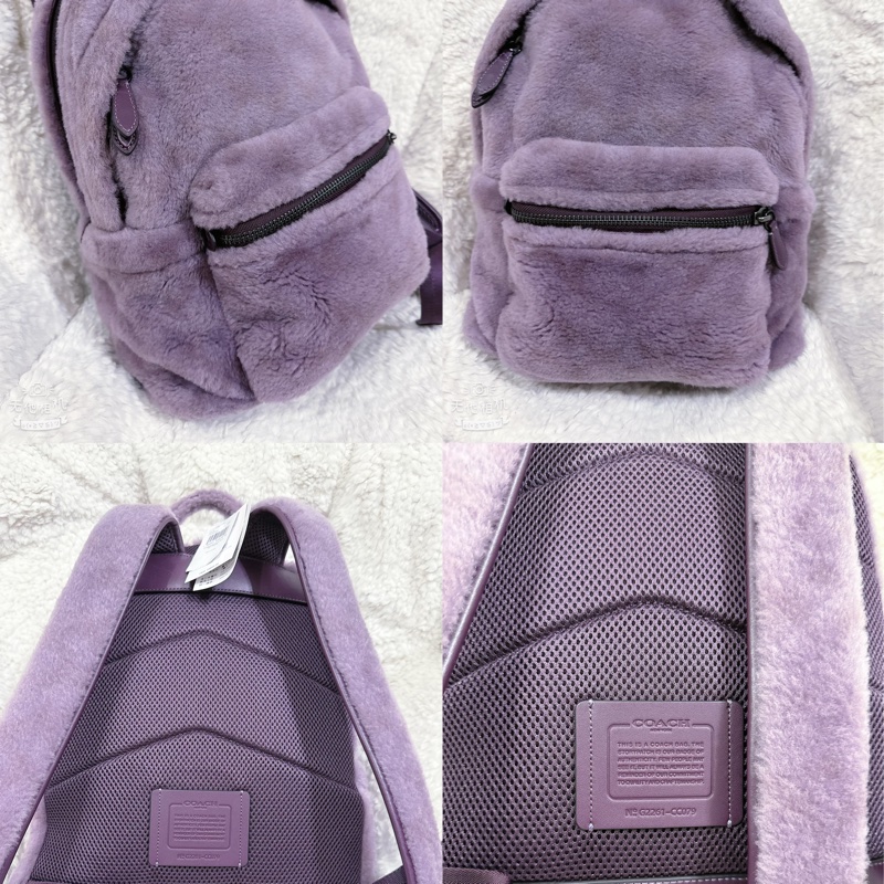 全新 coach紫色毛絨後背包-2