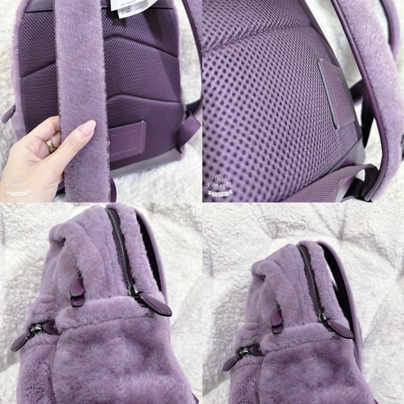 全新 coach紫色毛絨後背包-6