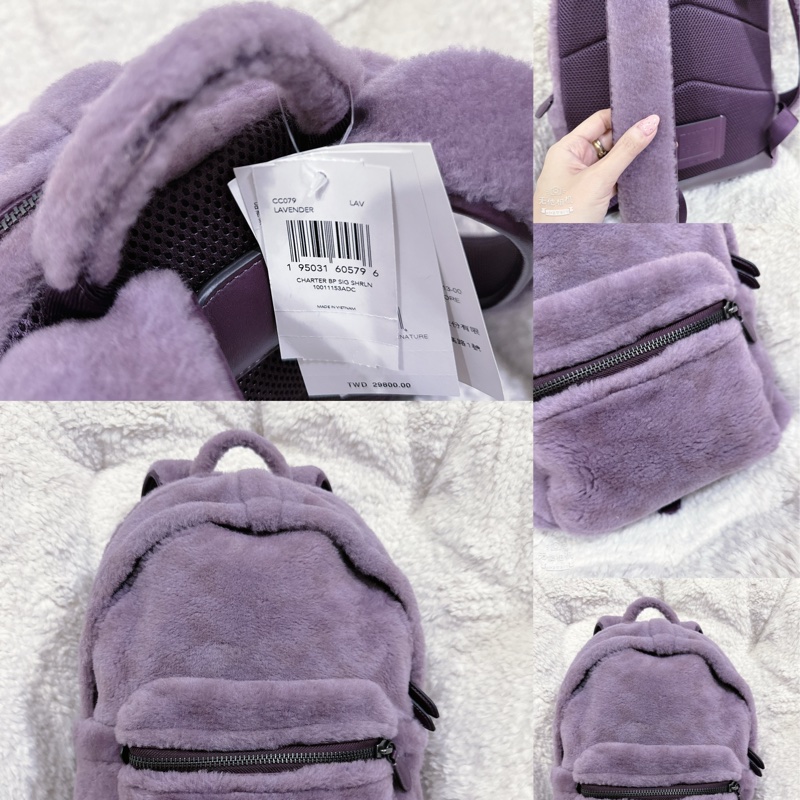 全新 coach紫色毛絨後背包-7