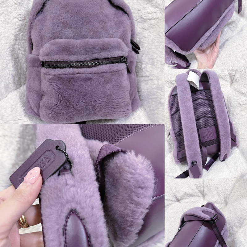 全新 coach紫色毛絨後背包-8