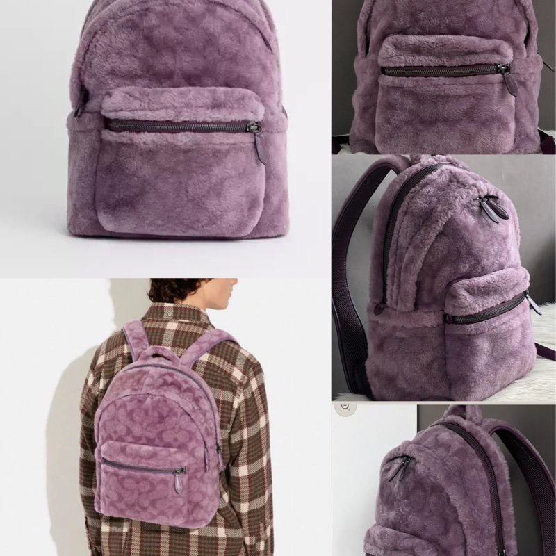 全新 coach紫色毛絨後背包-9