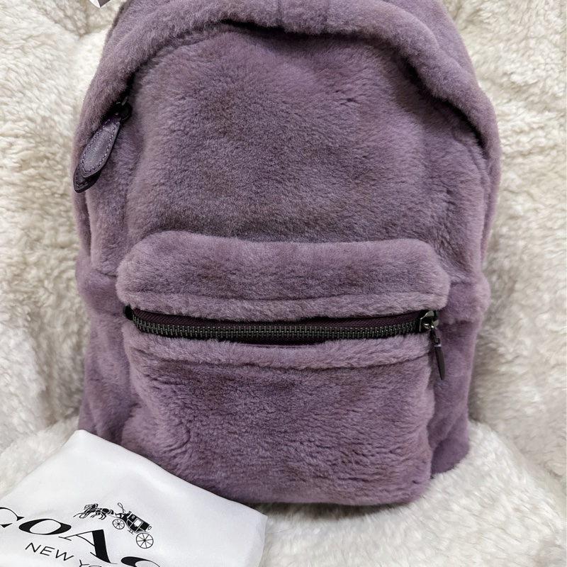 全新 coach紫色毛絨後背包-14