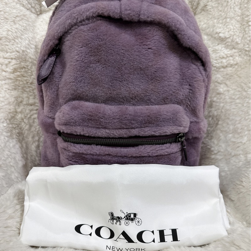全新 coach紫色毛絨後背包-15