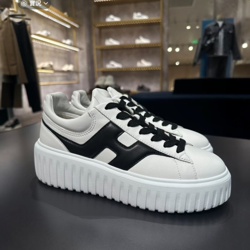 Hogan 女款 H-Stripes 光滑皮革6公分厚底餅乾運動鞋 白配黑色 EU35/36/37/38/39-1