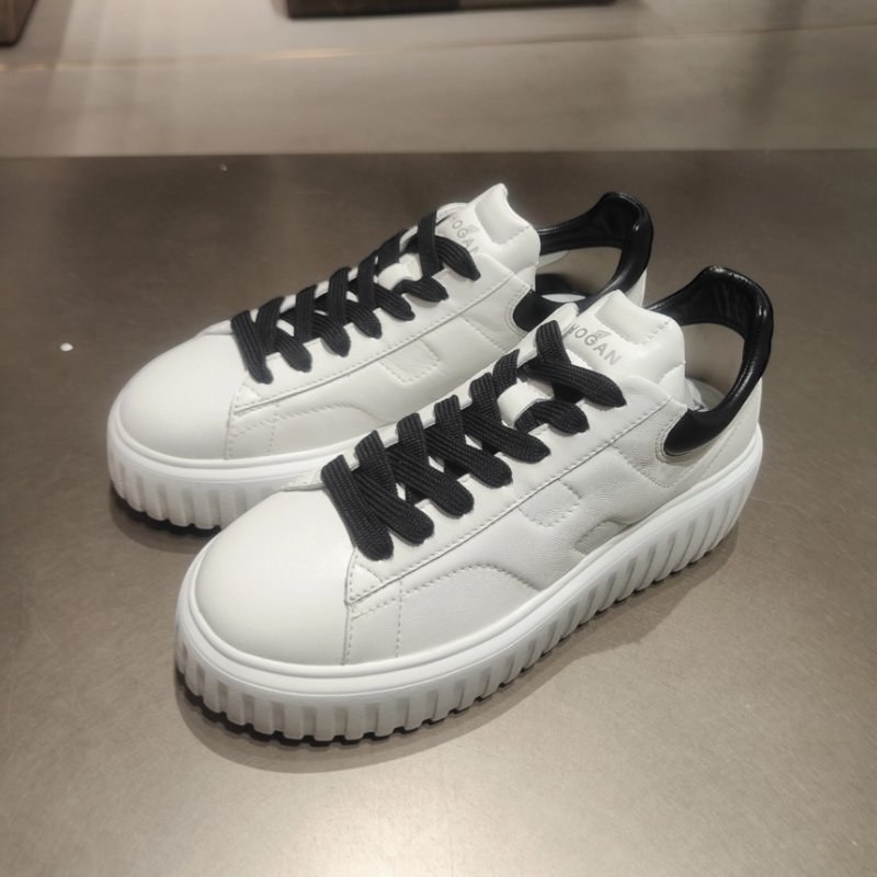 Hogan 女款 H-Stripes Nappa 皮革餅乾運動鞋 白／黑配色 增高5.8公分 EU36/36.5/37/37.5/38/38.5/39/40-5