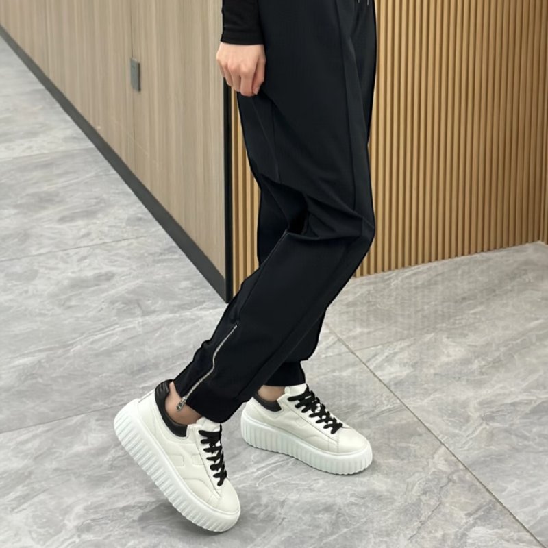 Hogan 女款 H-Stripes Nappa 皮革餅乾運動鞋 白／黑配色 增高5.8公分 EU36/36.5/37/37.5/38/38.5/39/40-9