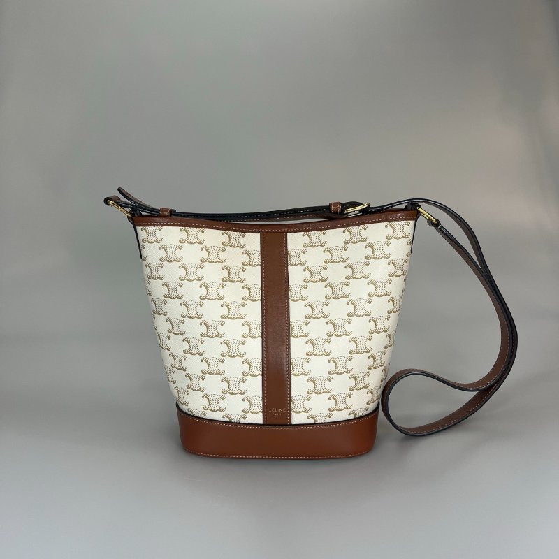 CELINE 白老花帆布水桶包-0
