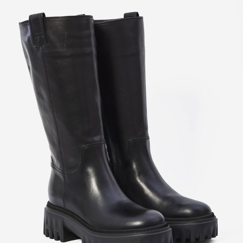 Hogan 女款 H700 厚底皮革長靴 黑色/增高7.6公分 EU37.5-6