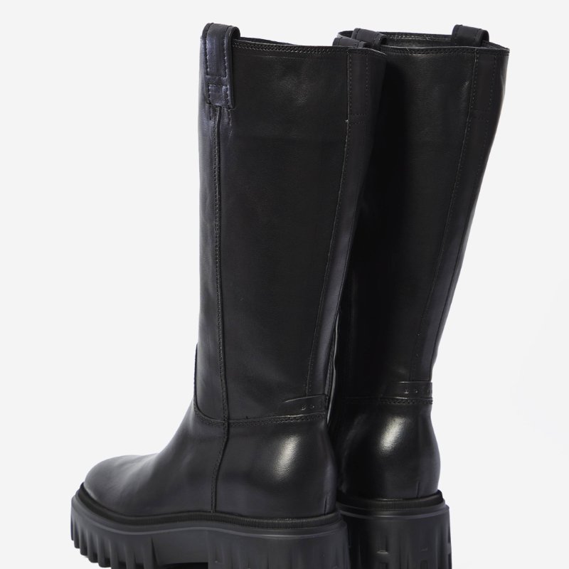 Hogan 女款 H700 厚底皮革長靴 黑色/增高7.6公分 EU37.5-8
