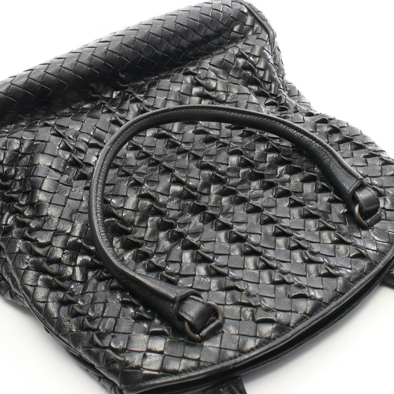 BOTTEGA VENETA Intrecciato 編織手提包 222271 黑色皮革 二手 女士 BV-4