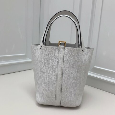 全新品 Hermes愛馬仕菜籃子18白色金扣 手提包