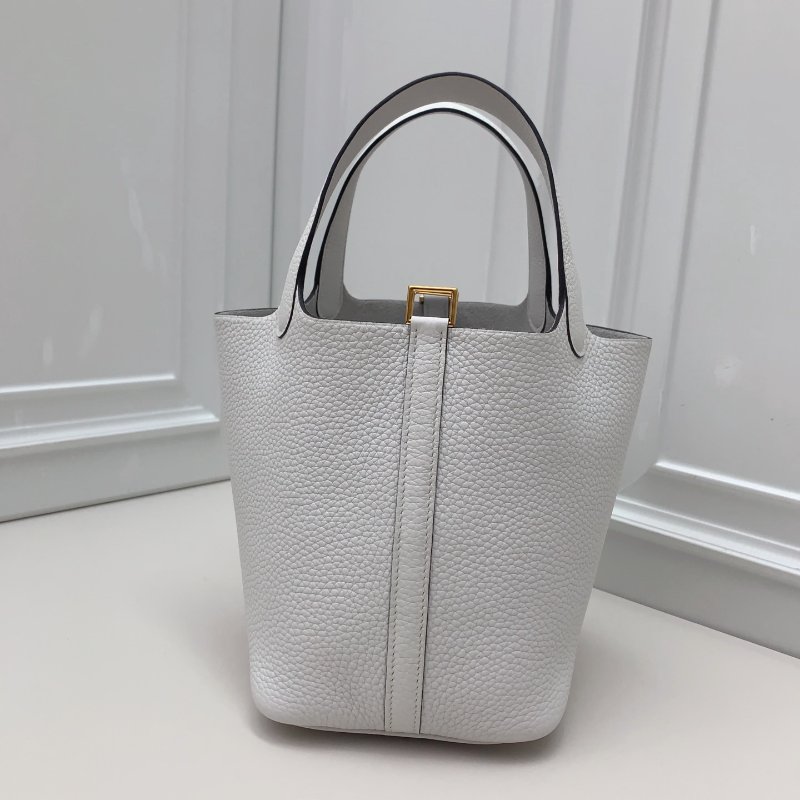 全新品 Hermes愛馬仕菜籃子18白色金扣 手提包-0