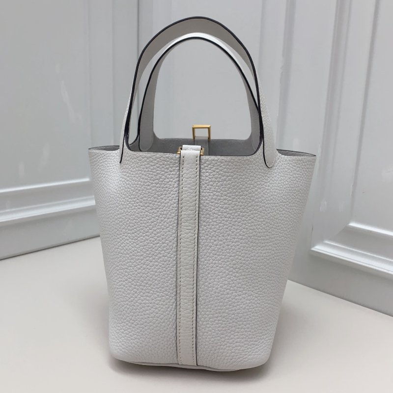 全新品 Hermes愛馬仕菜籃子18白色金扣 手提包-1