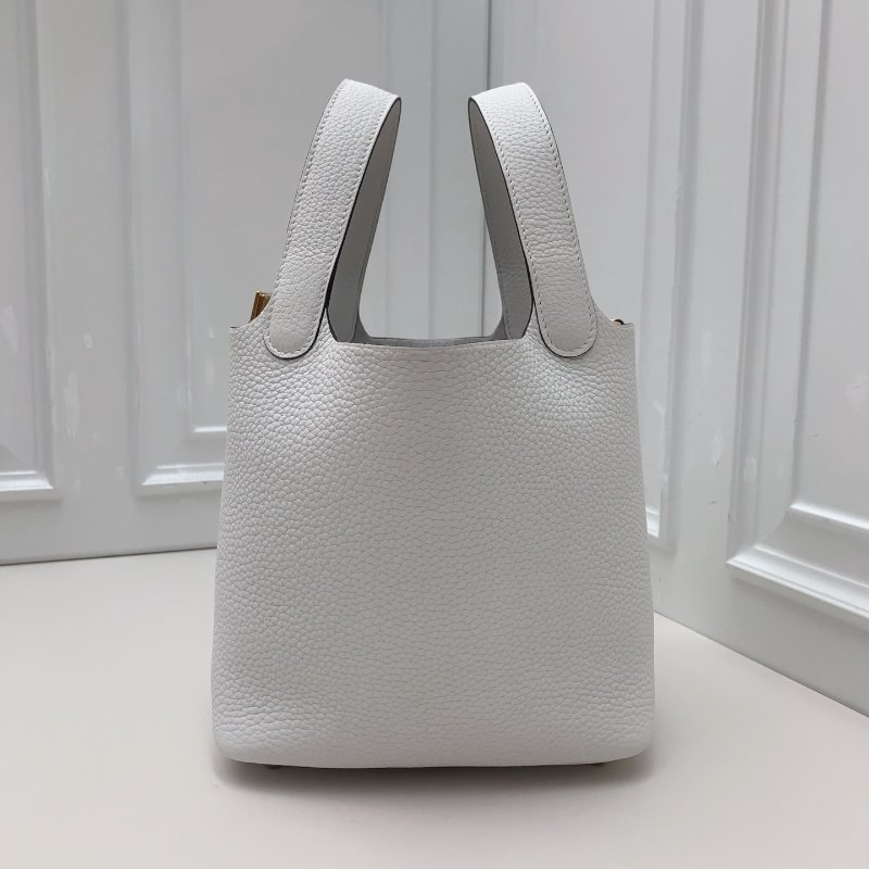 全新品 Hermes愛馬仕菜籃子18白色金扣 手提包-3